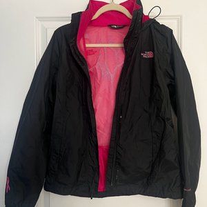 The North Face Women's Black and Pink Lined Rain Jacket Size Small